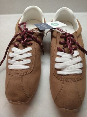 Universal Thread Brown Suede Sneakers with White & Burgundy Laces